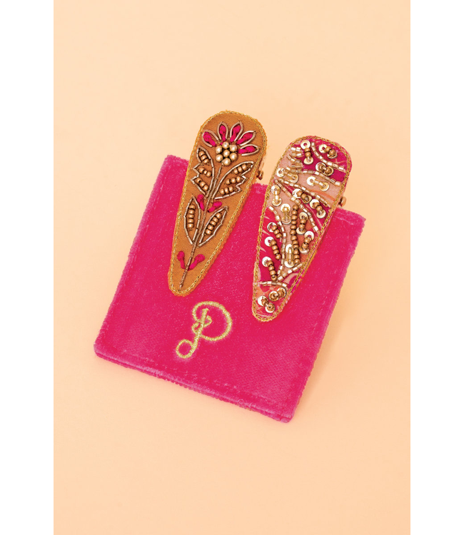 Powder Floral Stems 2Pk Metal hair Clips - Mustard