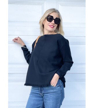 M Made in Italy Knitted Long Sleeve W/Fringe - Black