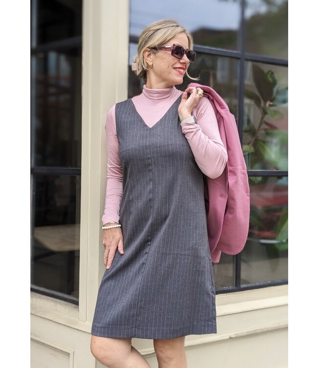 Cream Navan Dress - Grey Pinstripe