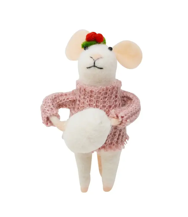 Pink Sweater Mouse Ornament
