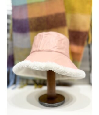Faux Leather/Fur Reversible Bucket Hat - Pink
