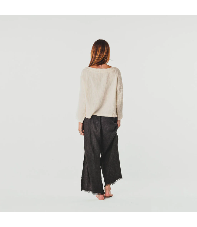 Pokoloko Crinkle Boat Top  Long Sleeve- OS - Cream