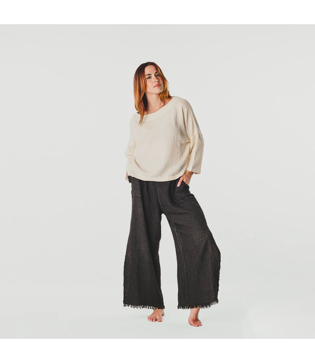 Pokoloko Crinkle Boat Top  Long Sleeve- OS - Cream