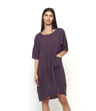 Pistache Bubble Linen Dress w/ Pleat - Deep Violet