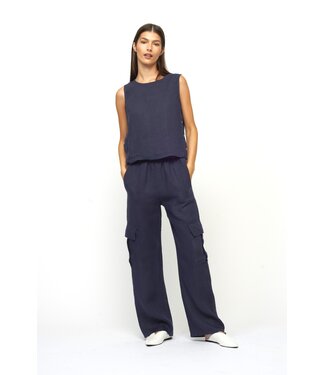 Linen Cargo Pants - Navy
