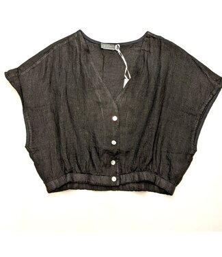 Linen Cropped Top - Black