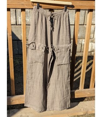 Wide Leg Linen Pants With Drawstring - Taupe