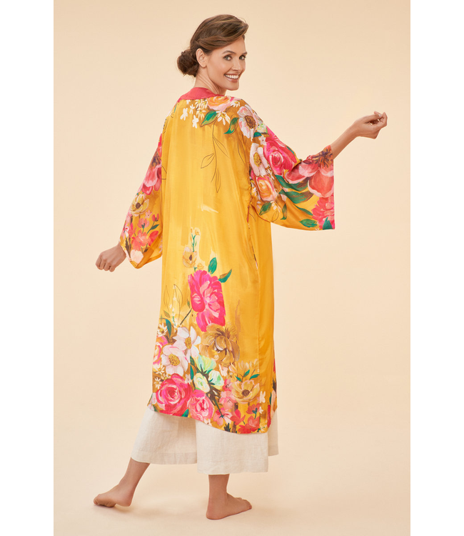 Powder Kimono Gown O/S  Distress Floral - Mustard
