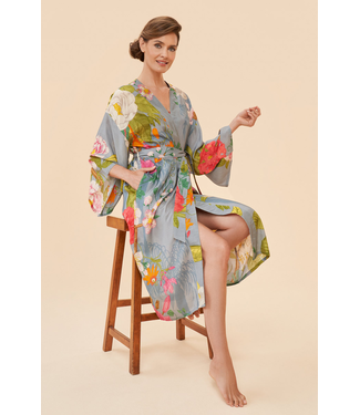 Powder Kimono Gown O/S  Tropical Flora & Fauna - Lavender