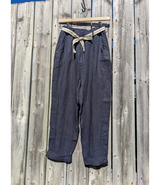 M Made in Italy Linen Crop Pants - Navy