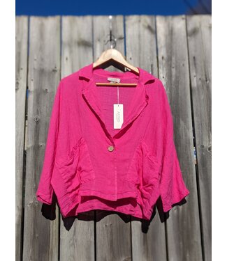 M Made in Italy Linen Crop Jacket - Raspberry