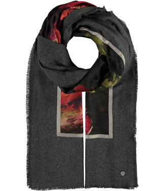 Fraas Painted Rose Patchwork Scarf - Charcoal*