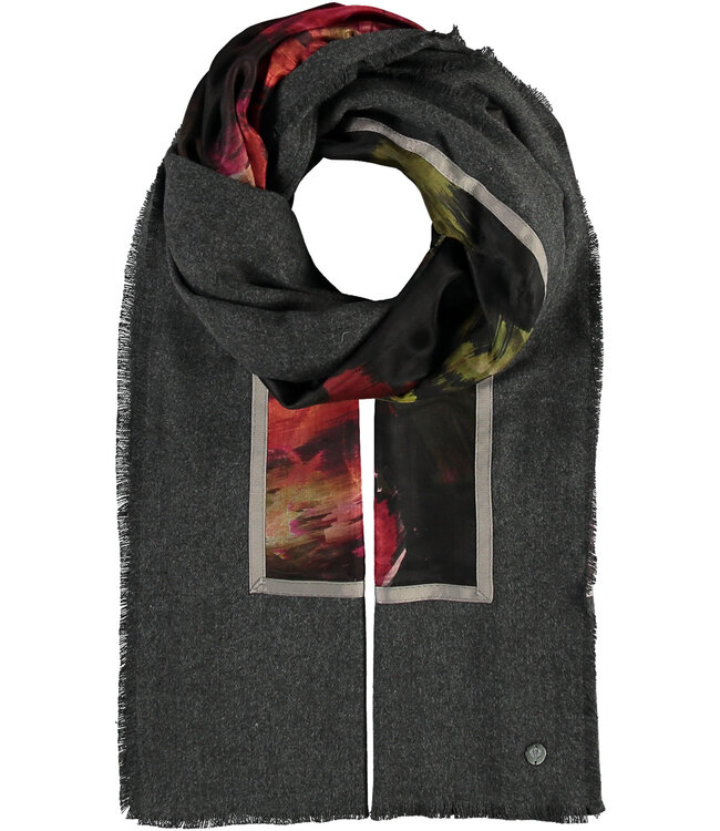 Fraas Painted Rose Patchwork Scarf - Charcoal*