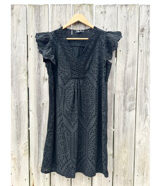 Mid Length Eyelet Dress - Black