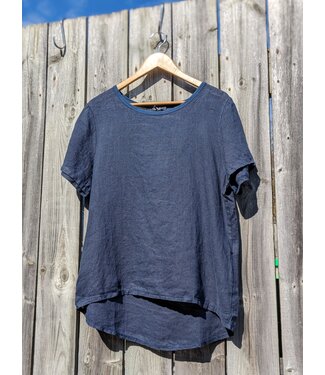 M Made in Italy Long Linen Top - Navy