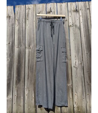 M Made in Italy Linen Pants With Side Pockets - Grey