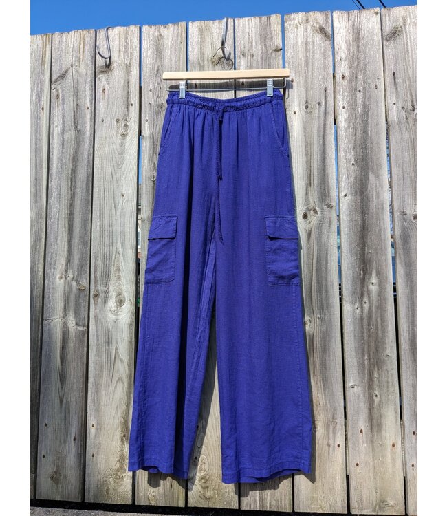 Linen Pants With Side Pockets - Viola