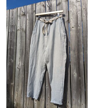 M Made in Italy Linen Crop Pants - Silver
