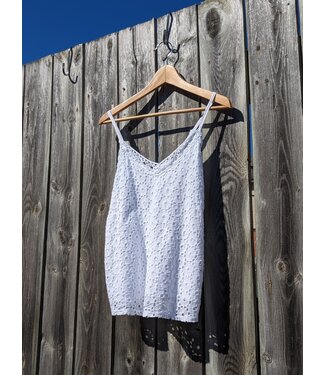 M Made in Italy Linen Eyelet Tank Top - White