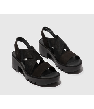 Fly London Taji Heeled Stretch Sandals - Black