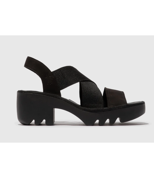 Fly London Taji Heeled Stretch Sandals - Black