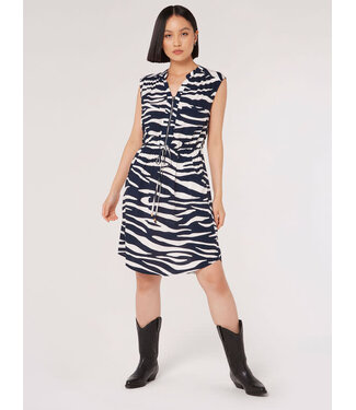 Apricot Zebra Striped Sleeveless Zip-Up Dress w/Pockets