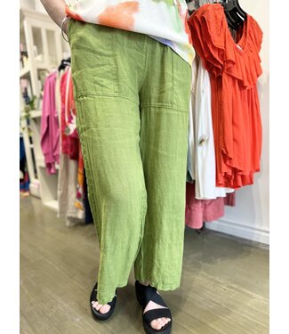M Made in Italy Linen Crop Pants - Green
