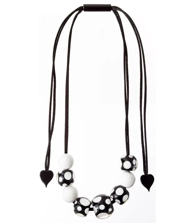 Zsiska Beaded Polka Dot Statement Necklace - Black / White