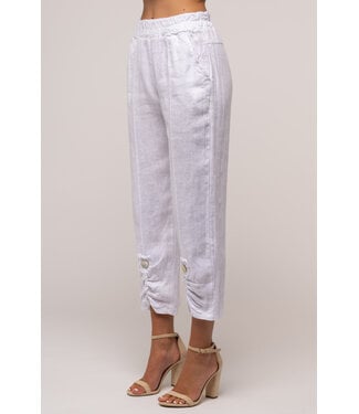 Linen Luv Ankle Length Linen Pants w/Button - White