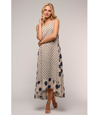 Linen Luv Polka Dot Linen Dress - Beige / Blue