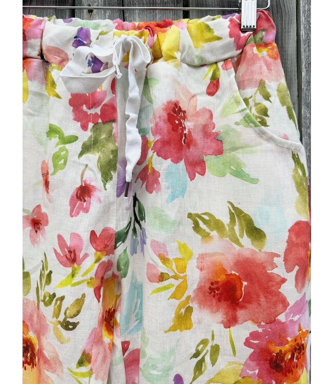 Floral Print Linen Pants - Fushia