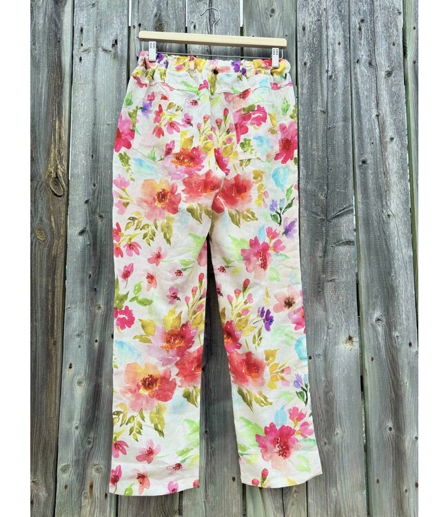 Floral Print Linen Pants - Fushia
