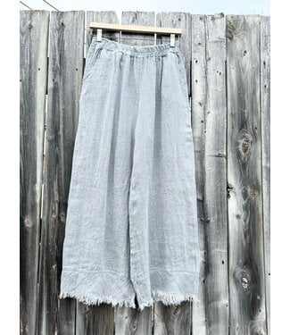 Wide Leg Fringed Linen Pants - Stone