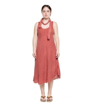 Linen A-line  Dress Bias Cut  w/ Scarf - Pep Rose