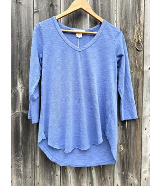 Mododoc 3/4 Sleeve Raw Edge Shirt - Blue Pea