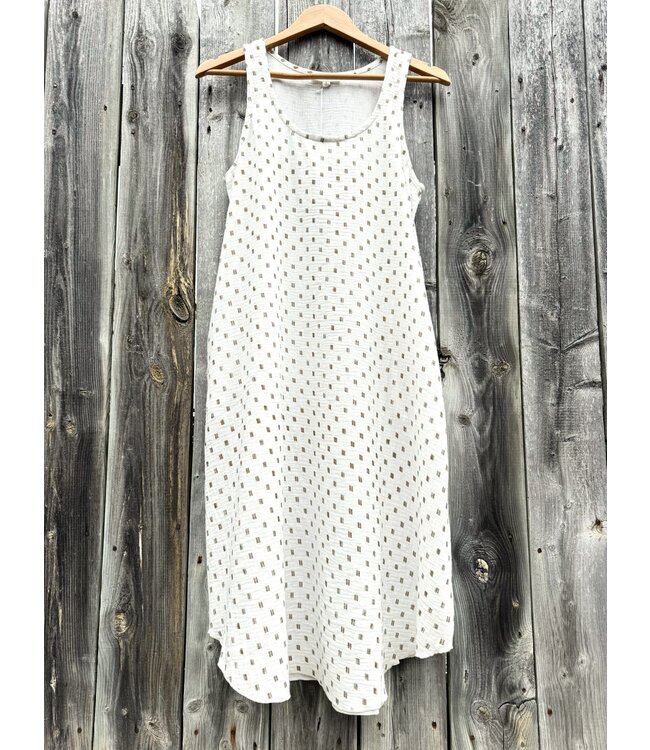 Mododoc Swing Tank Top Dress w/Pockets - White / Gold