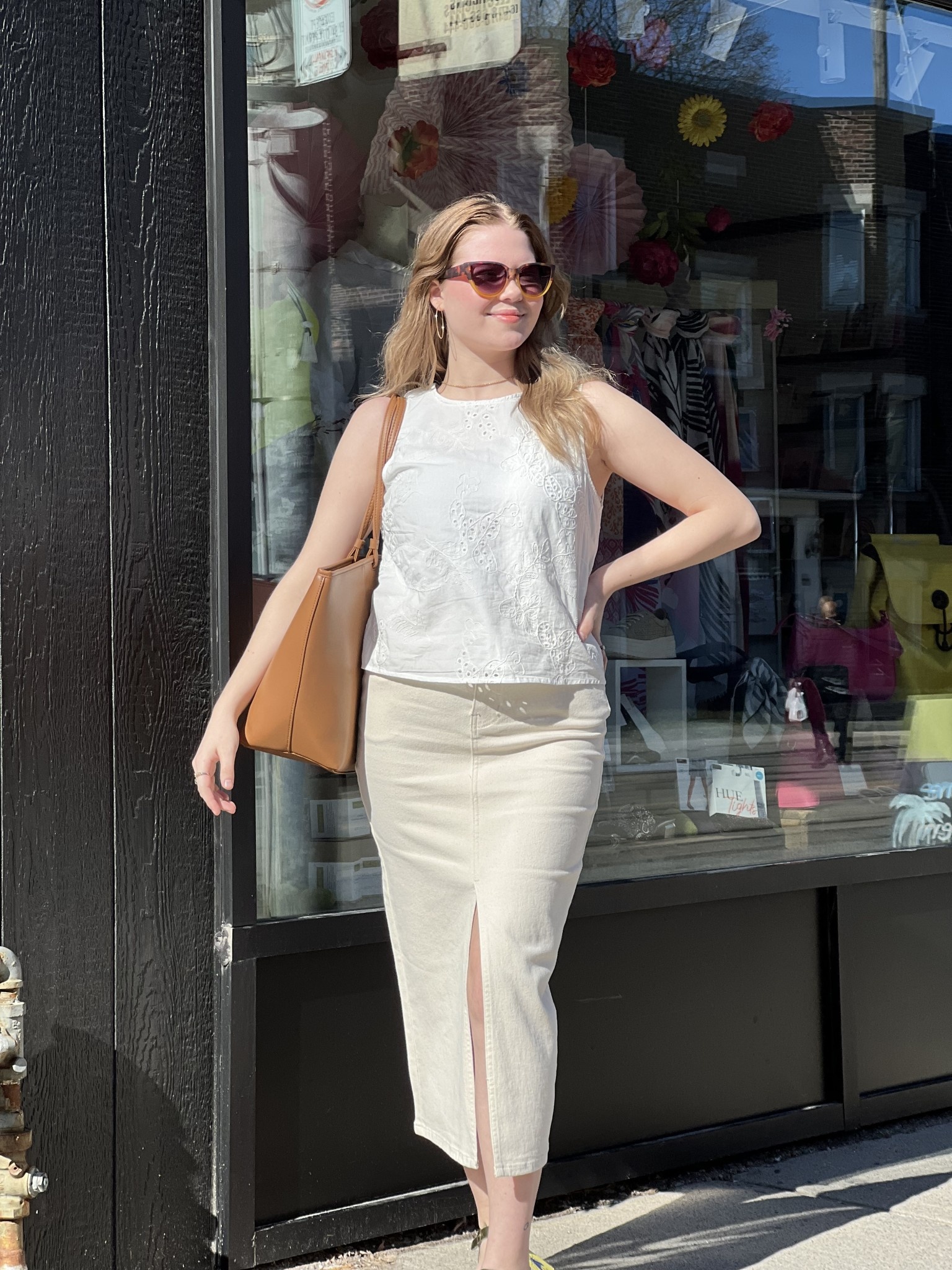 Denim Midi Skirt Cream Set Me Free