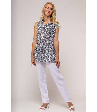 Roll Collar Linen Top - Bianco