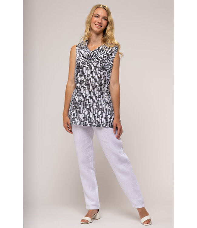 Roll Collar Linen Top - Bianco