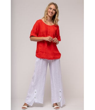 Linen Luv Roll-Tab Linen Blouse - Rosso India