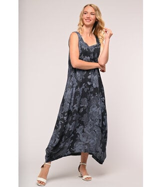 Floral Linen Balloon Dress - Blue
