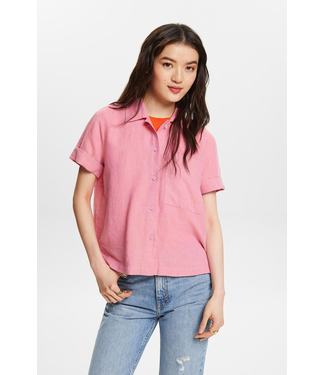 Esprit Linen Short Sleeve Button Down Shirt - Pink