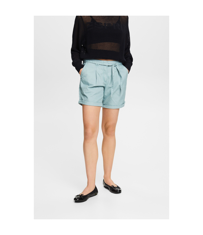 Esprit Cotton Blend Belted Shorts - Stone Blue