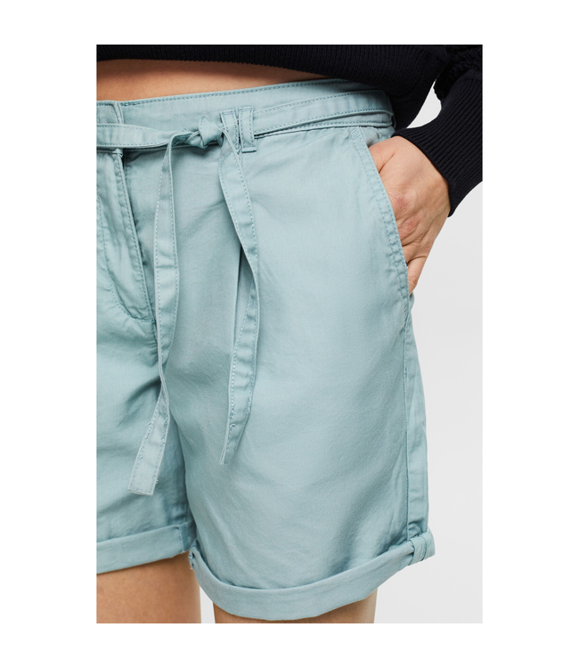 Esprit Cotton Blend Belted Shorts - Stone Blue