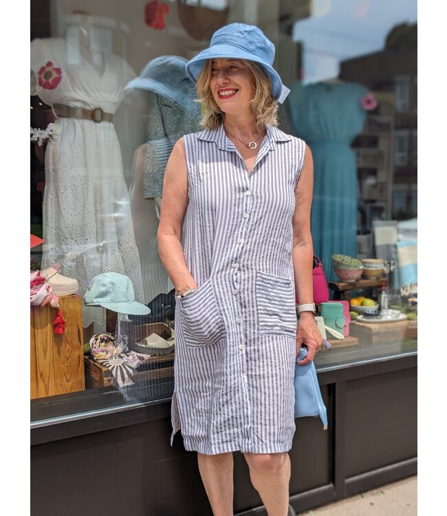 Striped Linen Shirt Dress - White