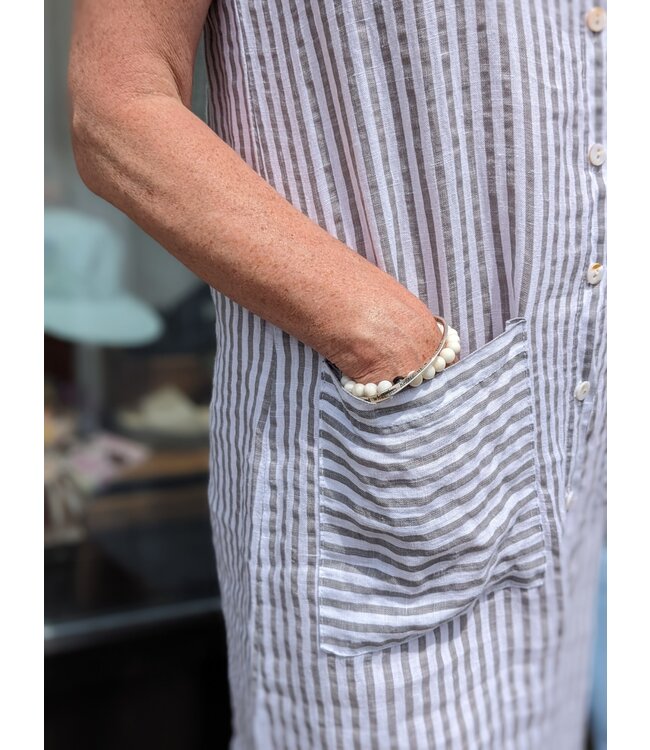 Striped Linen Shirt Dress - White