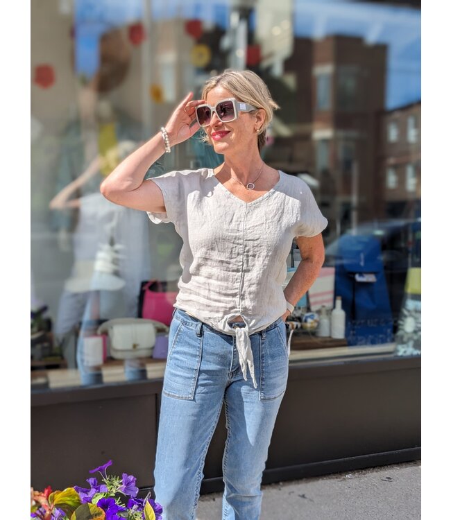 Linen top w/ Front Tie - Dove Grey