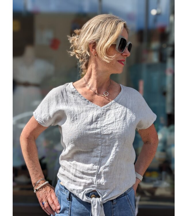 Linen top w/ Front Tie - Dove Grey