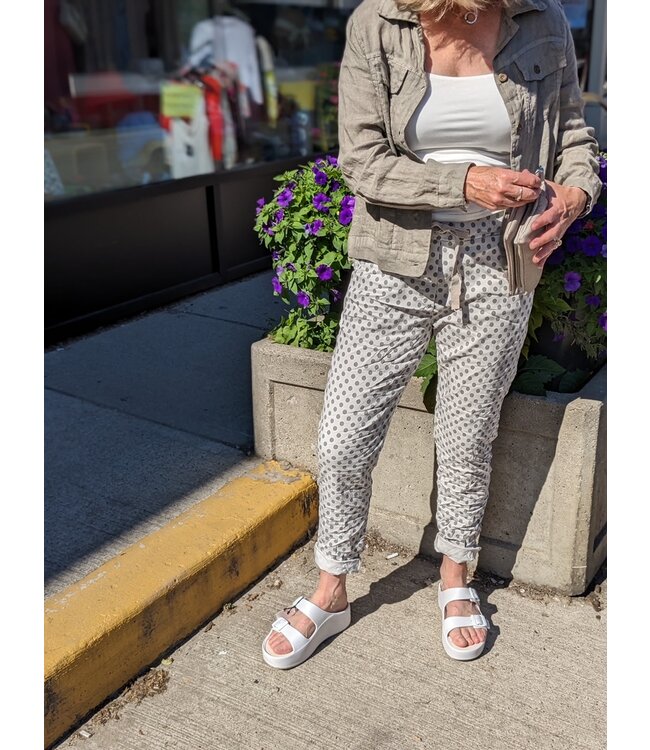 Made in Italy Polka Dot Crinkled Joggers - Beige