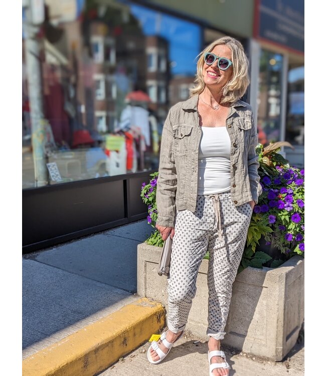 Made in Italy Polka Dot Crinkled Joggers - Beige